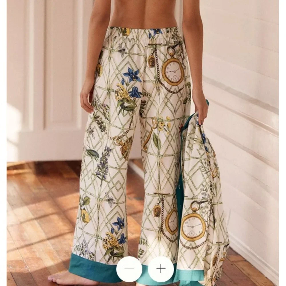 Anthropologie LyreBird Pajama Pants Flannel Large Botanical Garden Print Insects